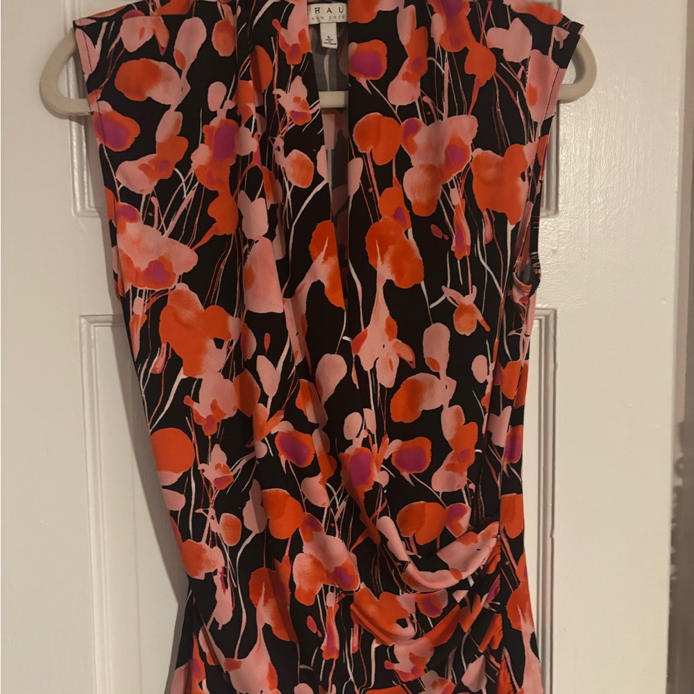 Floral Sleeveless Top in Black and Orange